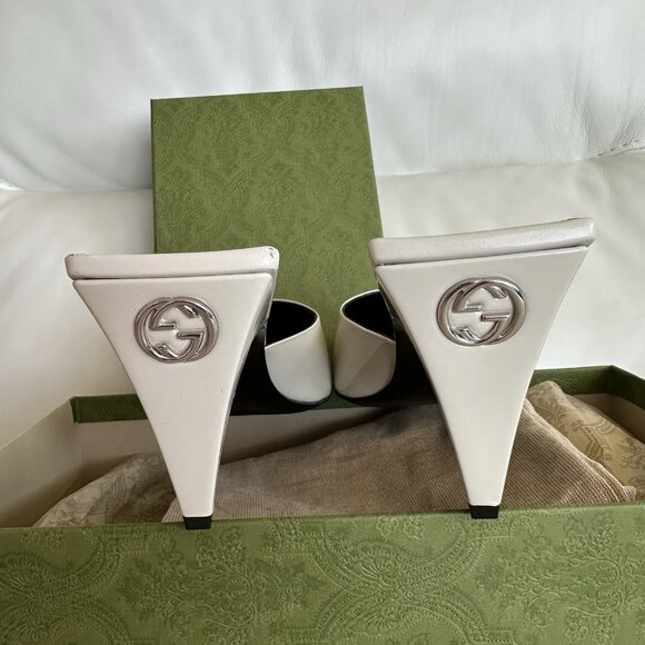 NEW Gucci Mallory Patent Leather Mules Heels GG Logo SZ 39 - Picture 12 of 12